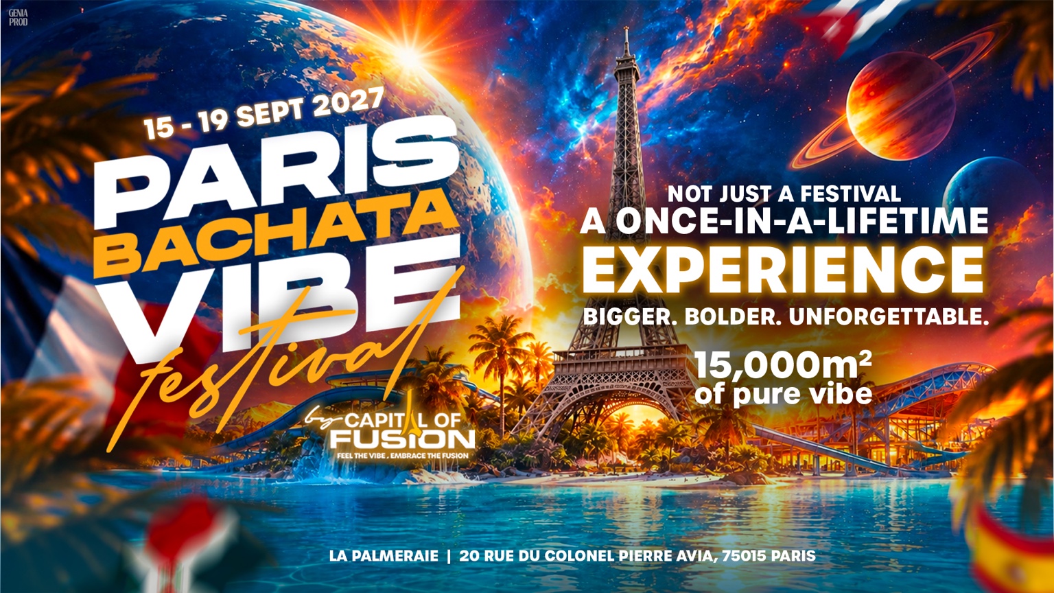 Paris Bachata Vibe Festival, 15–19 September 2027, at La Palmeraie in Paris